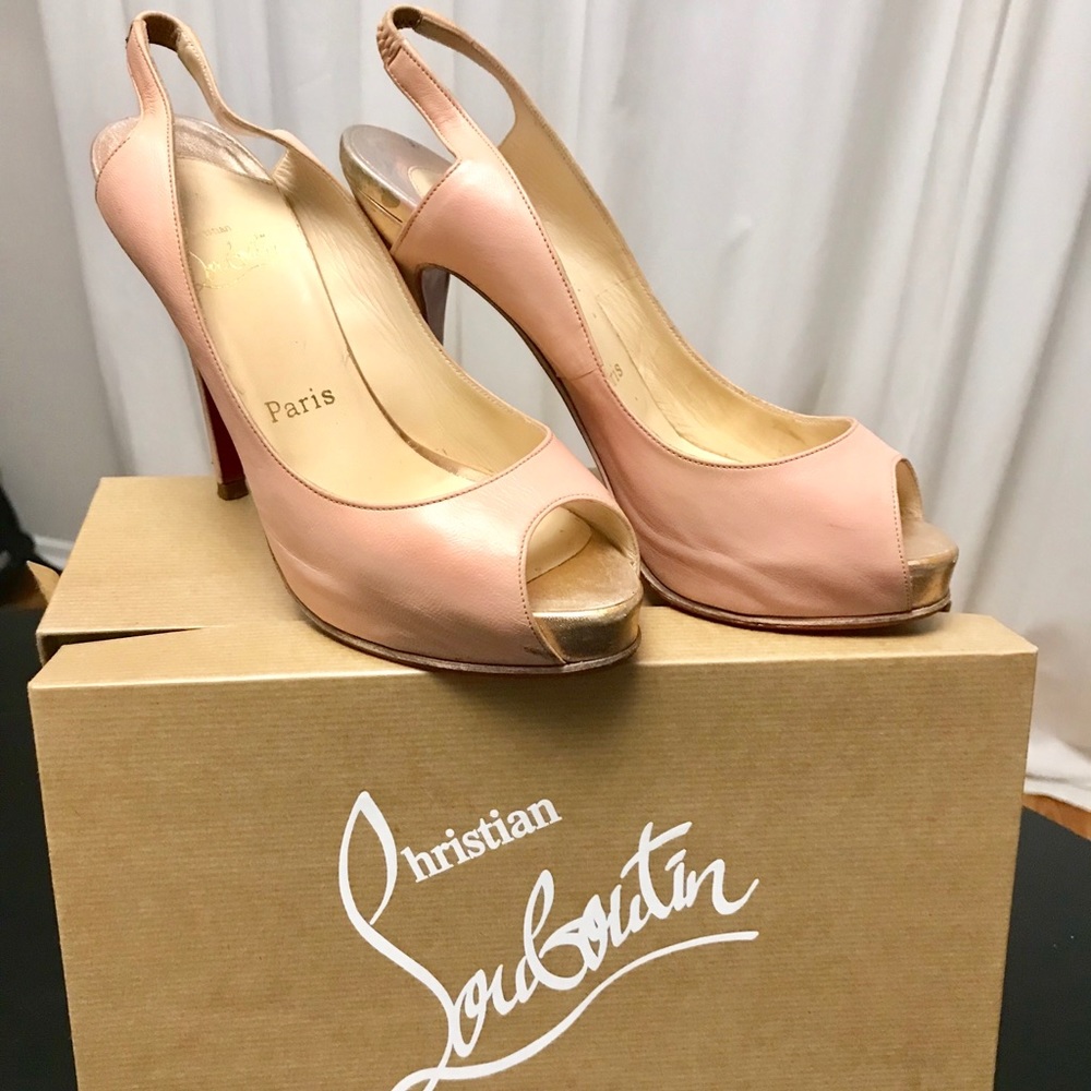 AUTHENTIC Christian Louboutin Rose Gold Sling Heel